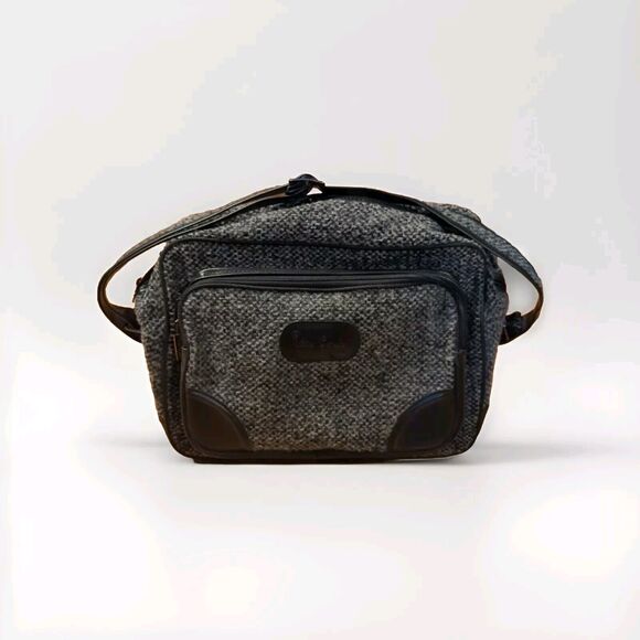Pierre Cardin Carry On Shoulder Overnight Bag Black Gray Tweed Strap Vintage - Picture 1 of 13